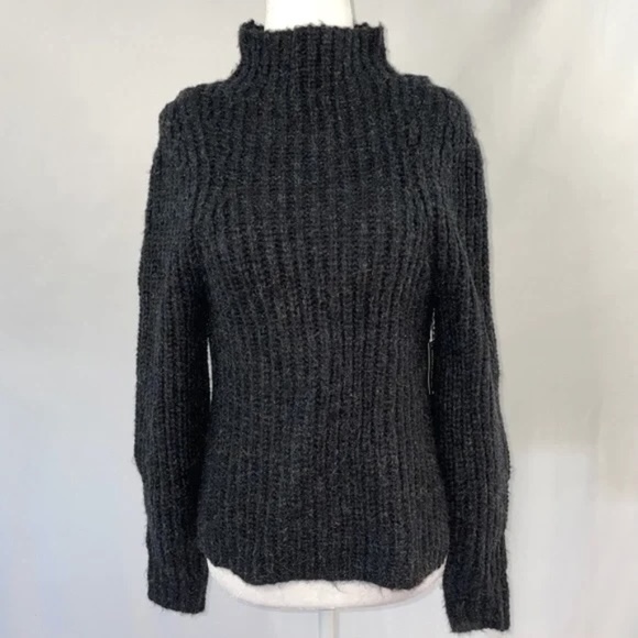 New Leith Chunky Knit Mock Neck Side Slit Sweater Black Multi Size XXS - Picture 4 of 16